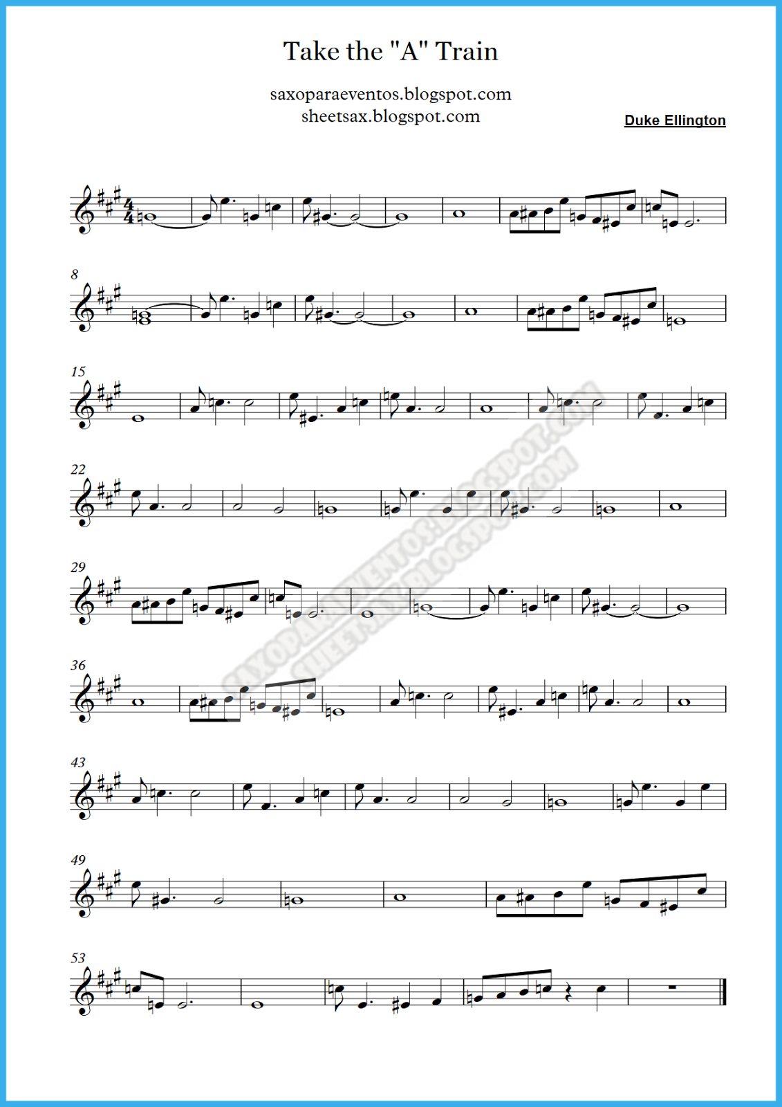 Taking The A Train Music Score Sheet Music Free Sheet Music For Sax