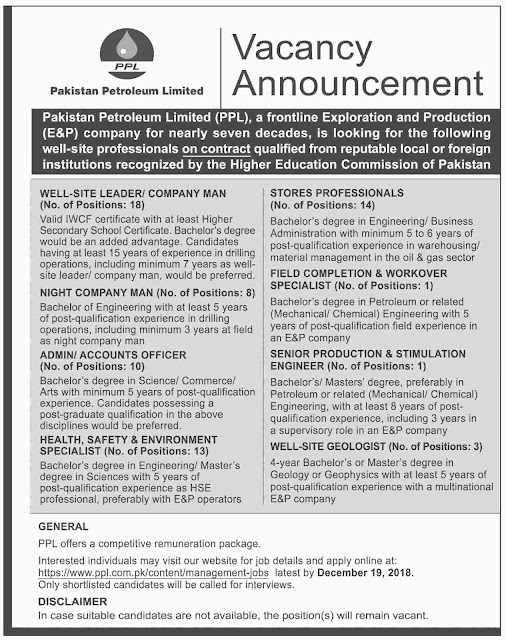 Pakistan Petroleum Limited PPL Jobs 2019 Apply Online By www.ppl.com.pk