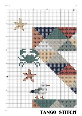 Letter S mosaic cute sea animals nursery cross stitch pattern