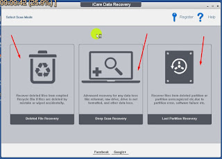 1 - Tampilan iCare Data Recovery dan Tentukan Skenaria Pemulihan Data