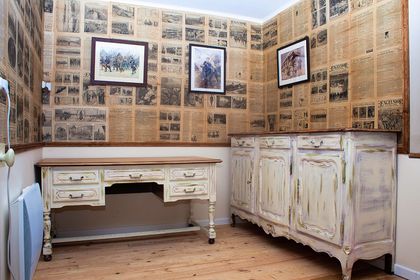 bespoke wallpaper, newspaper wallpaper, world war one wallpaper, Historical study, Renovations in France,