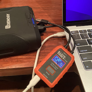 Renogy power bank connected to MacBook Air