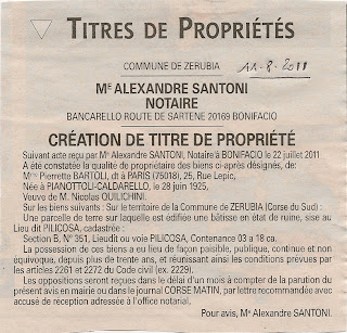 Création titre propriété Pierrette Bartoli