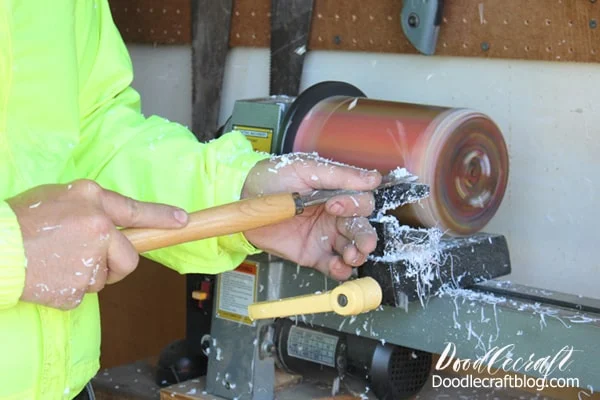 Then get the block spinning on the lathe. Use the lathe cutting tools to cut and form the vase. Work slowly and take little pieces off at a time.