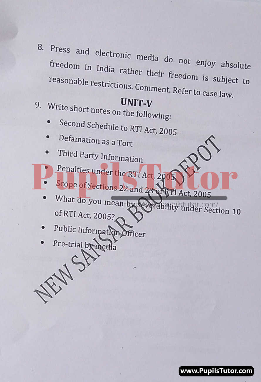 M.D. University LL.B. Right To Information Including Media & The Law Second Semester Important Question Answer And Solution - www.pupilstutor.com (Paper Page Number 2)