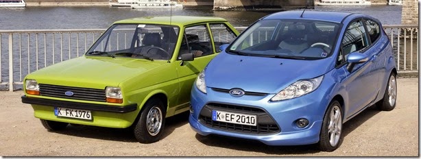 Koln, 4. Mai 2010 - Rekord am Rhein: Der sechs millionste Ford Fiesta aus dem Werk Koln rollte heute, Dienstag, 4. Mai 2010, im Kolner Fordwerk vom Band. Vor der Kulisse des Kolner Doms trafen sich zwei Fahrzeuggenerationen - der Ford Fiesta der ersten Generation mit dem Baujahr 1976 und das Fahrzeug der aktuellen Baureihe, ein Ford Fiesta Sport in der Farbe Vision-Blau.
Foto: Friedrich Stark/Ford/obs

