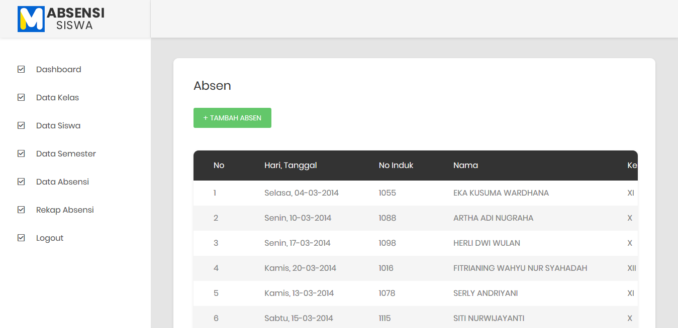 Database Absensi Siswa Source Code PHP Aplikasi Absensi Siswa Sekolah Berbasis Web