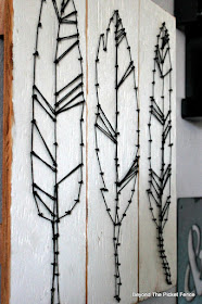 string art, feathers, DIY, Target, Knock-off, http://bec4-beyondthepicketfence.blogspot.com/2015/08/knock-off-target-string-art.html