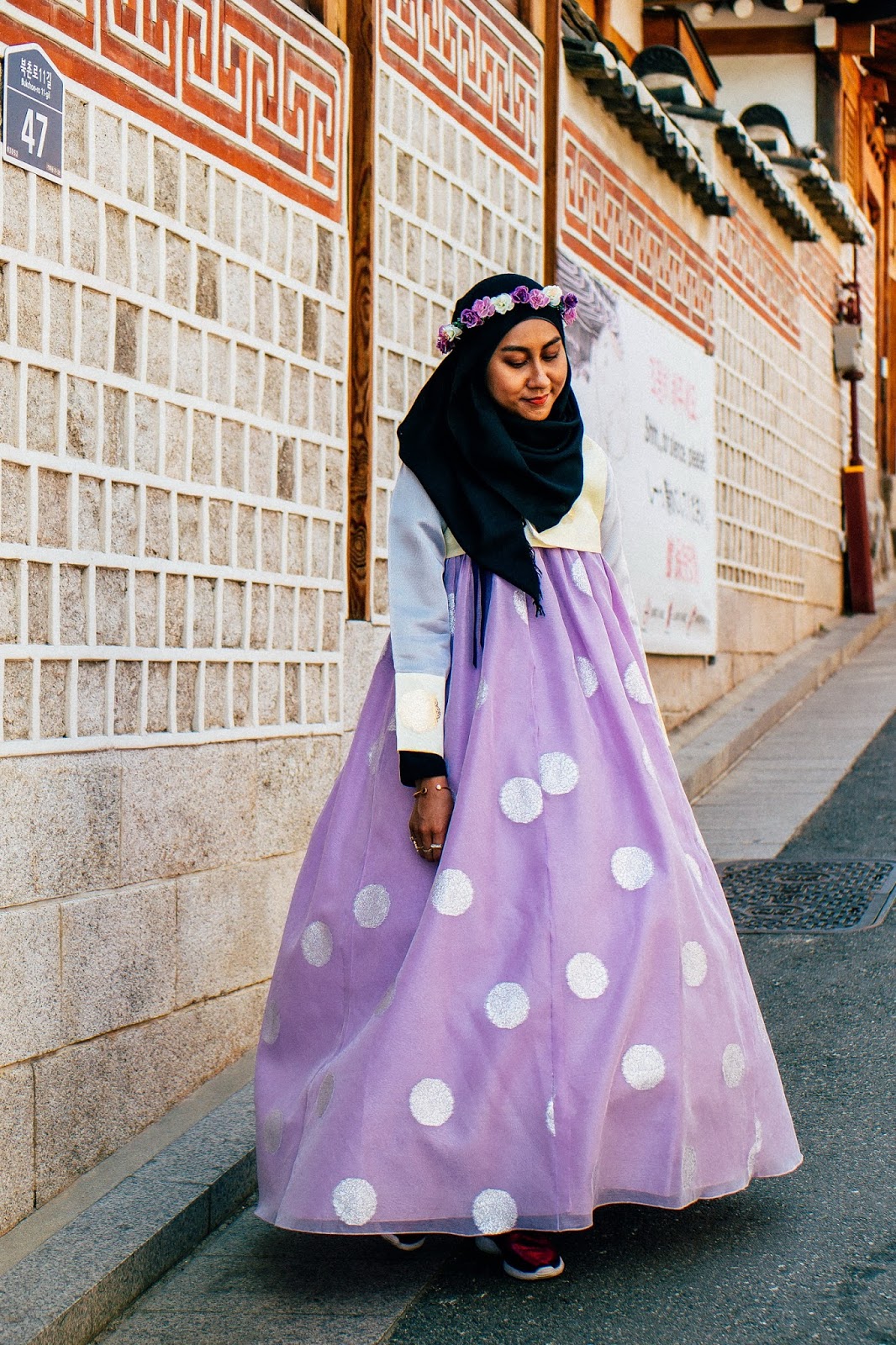 Wearing the Traditional Korean Hanbok  at Bukchon Hanok 