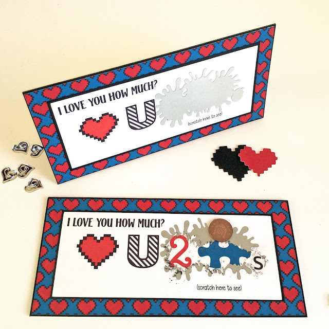 Love U 2 Pieces - One design, two different Valentine's cards. designed by Janet Packer (Crafting Quine) for the Silhouette UK Blog. Uses Jigsaw puzzle pieces and scratch off sticker paper.