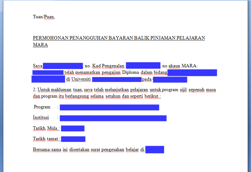 Ighoh: Contoh surat penangguhan bayar pinjaman MARA