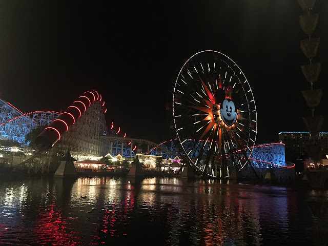 Pixar Pier at Night from Lamplight Lounge Bottom Level