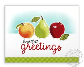 Sunny Studio Stamps: Fruit Cocktail Heartfelt Greetings Peach, Pear & Apple Card by Mendi Yoshikawa