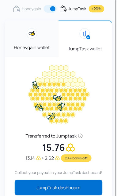 Honeygain dashboard with jumptask mode on