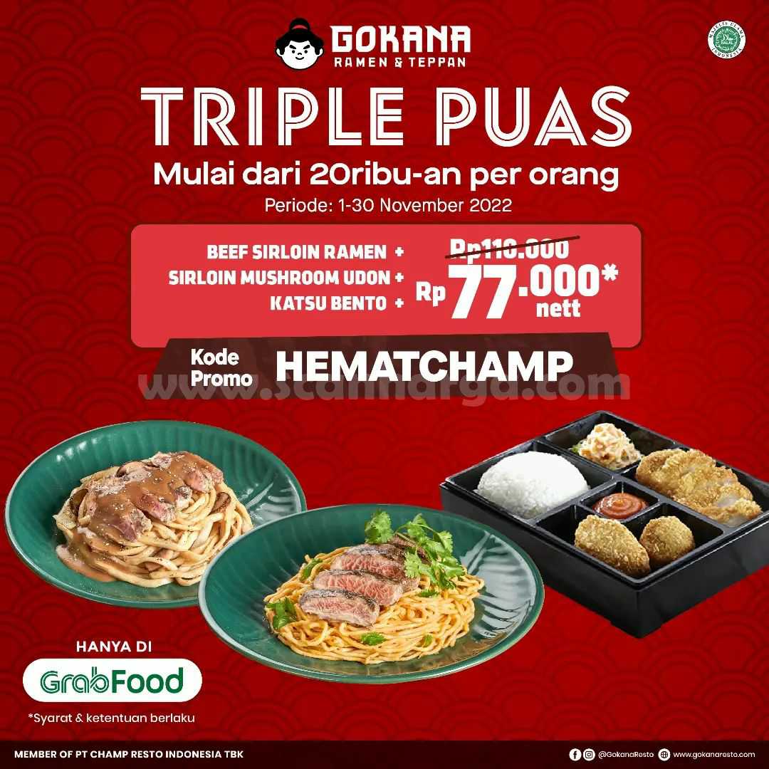 Promo GOKANA TRIPLE PUAS GRABFOOD – 3 Paket Menu mulai 77RB*