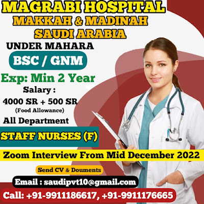 Urgently Required MAGRABI Hospital Makkah & Madinah Saudi Arabia Under Mahara