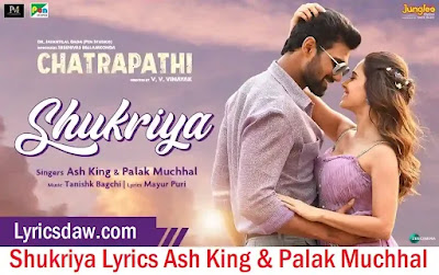 शुक्रिया Shukriya Lyrics Ash King & Palak Muchhal