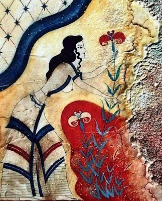 Fresco from the Minoan Palace in Knossos, Crete, Greece. 16th c.BC. Μινωική τοιχογραφία στο Σπίτι των Γυναικών