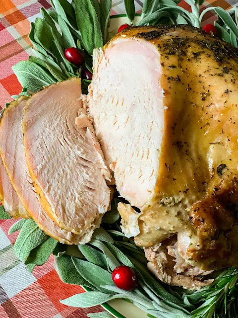 Slow Cooker Turkey Breast is simple to prepare and has as much flavor as a whole turkey.  Start with a bone in, skin on, and use the same seasonings.