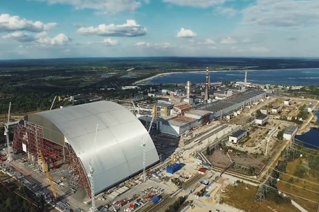 Aerial view of the new 'sarcophagus' structure built over the Chernobyl nuclear plant. Photo: EBRD