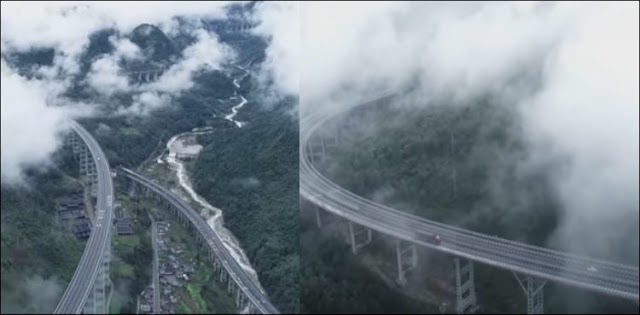 چینی ماہرین نے بادلوں کو چیر کر سڑک بنالی، بلند ترین پُل پر گاڑیوں‌کی آمد و رفت کا آغاز