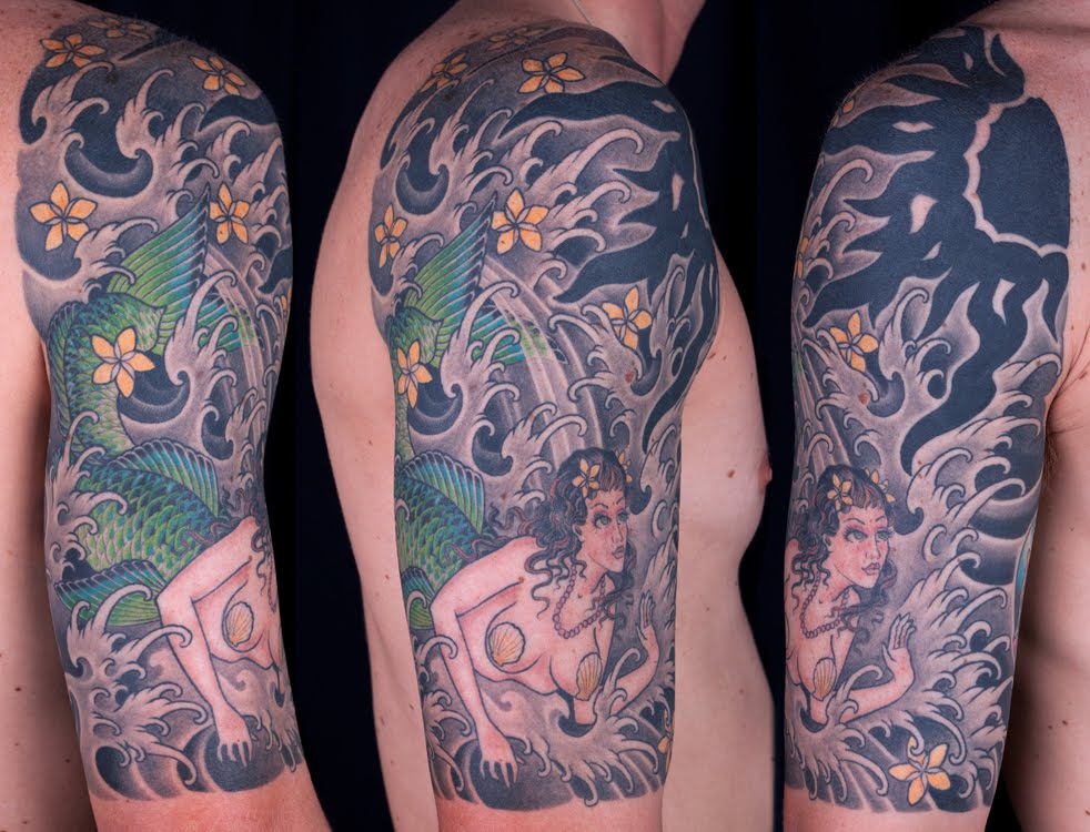 I did this mermaid tattoo on my friend Josh last year.