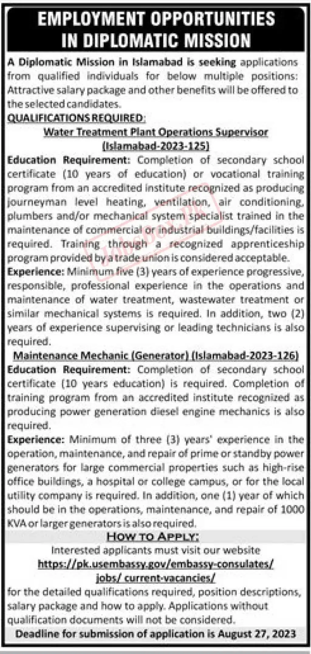 US Embassy Jobs Islamabad