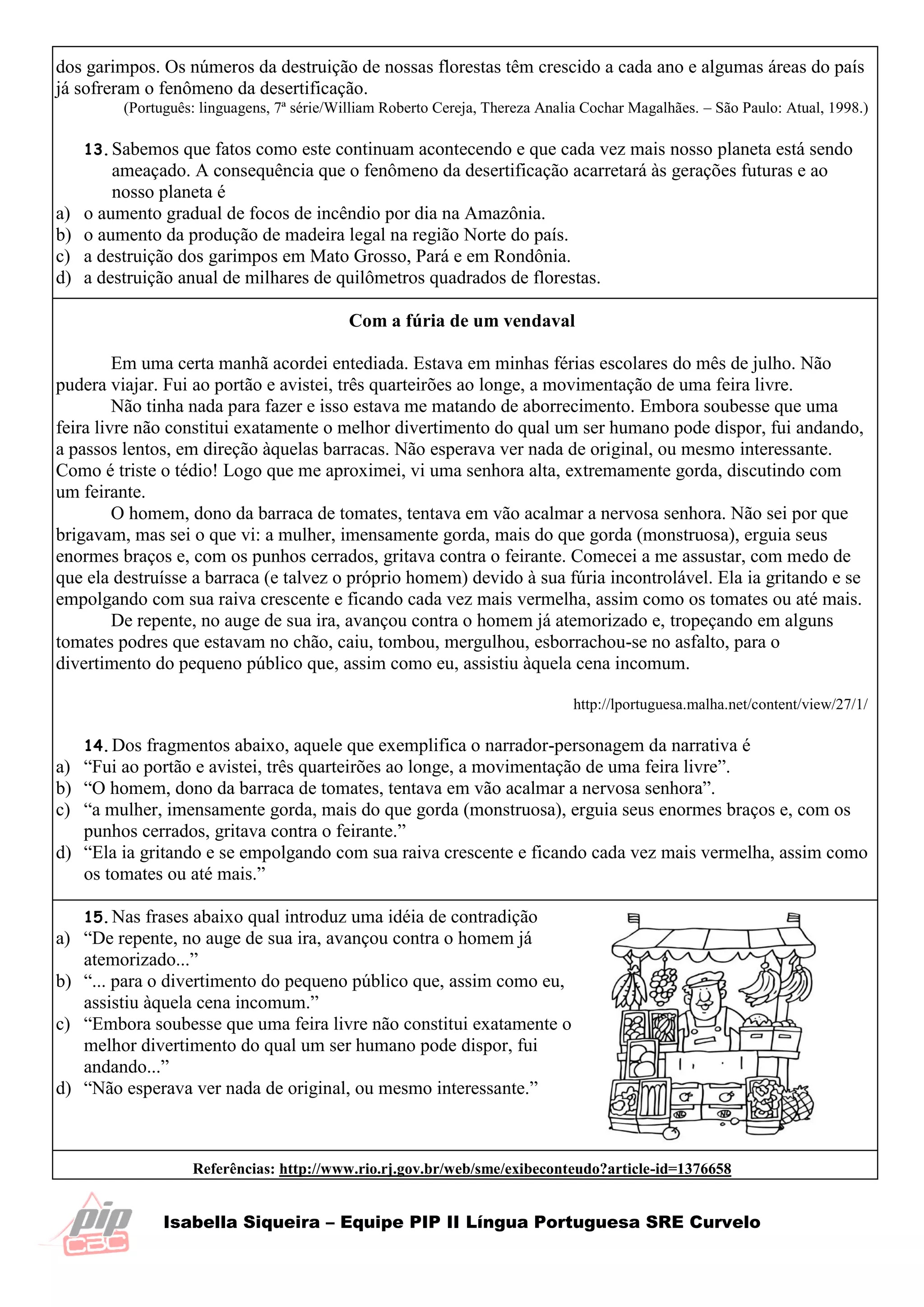 Ensino Fundamental 8º Ano: Prova de Recuperação de Português 2o tri CSVP