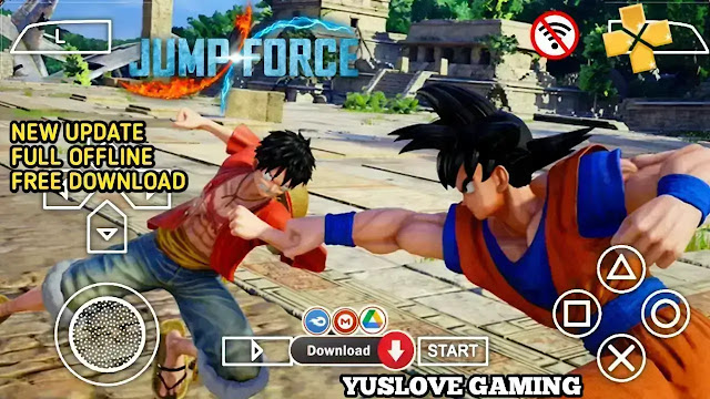 Luffy and Goku battling in Jump Force PPSSPP ISO Android game free download, offline new update