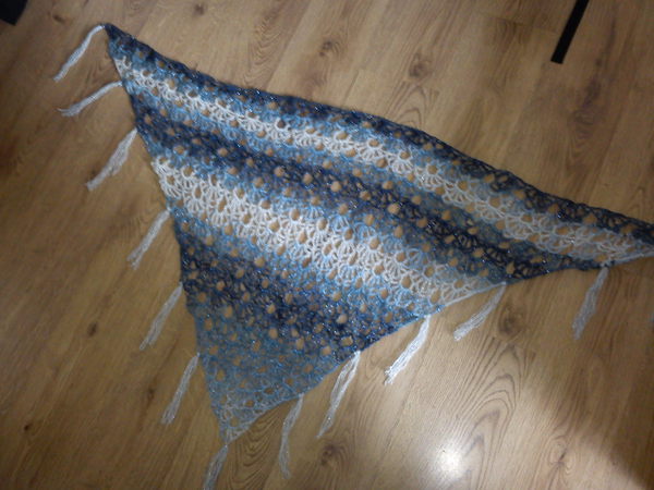  take on holiday so I made her the sweet pea shawl from The Happy Hooker