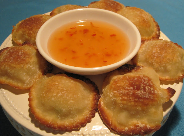 pork egg rolls, baked and cut into shapes with dipping sauce