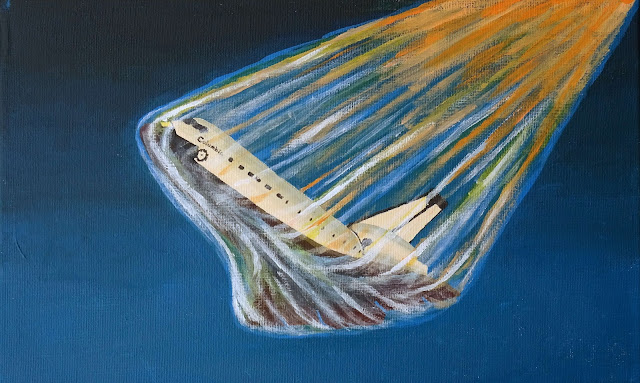 Painting of space shuttle Columbia during reentry