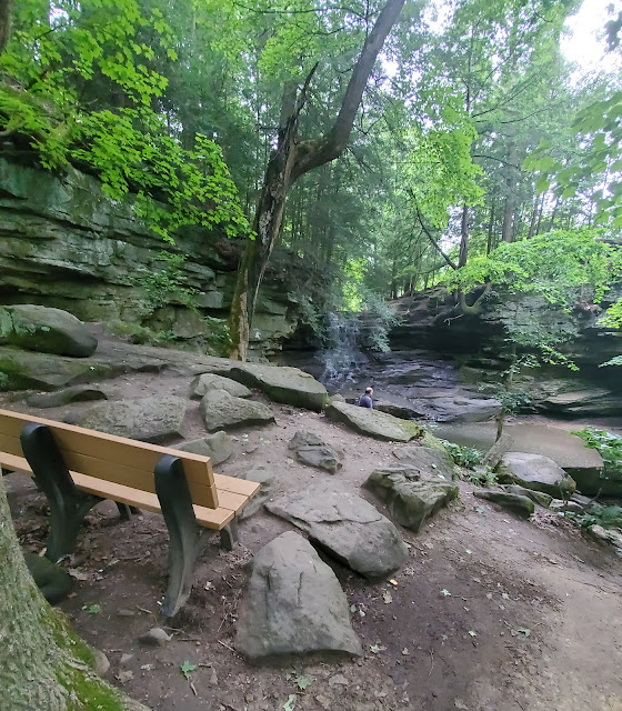 A Viewing Bench above the Honey Run Waterfall in Howard, Ohio