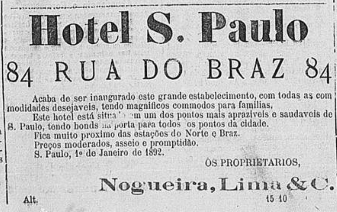 Anúncio de 1892 apresentando o lançamento do Hotel São Paulo na capital paulista
