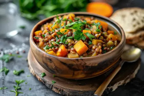 A bowl of cooked lentils
