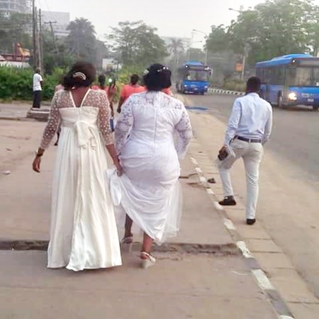 So Sad: Bride Spotted Trekking to Her Wedding Venue Due to the Lagos Marathon (Photo)