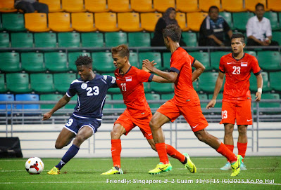 Shane Malcolm's (23) deeds led to the first goal for Guam against Singapore in this 2015 friendly