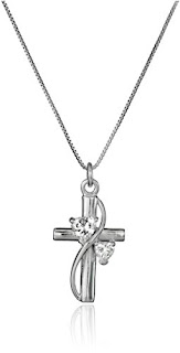 Sterling Silver Cubic Zirconia Faith Hope Love Cross Pendant Necklace