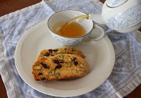 Food Lust People Love: Chewy dried cranberries lend both sweetness and tartness to these crisp Italian-style cookies and the pistachios! What can I say about the pistachios? Their color, flavor and nutty goodness elevate plain cranberry biscotti to fabulous.