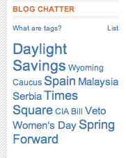 Screen shot from AOL news showing list with tag cloud toggle button