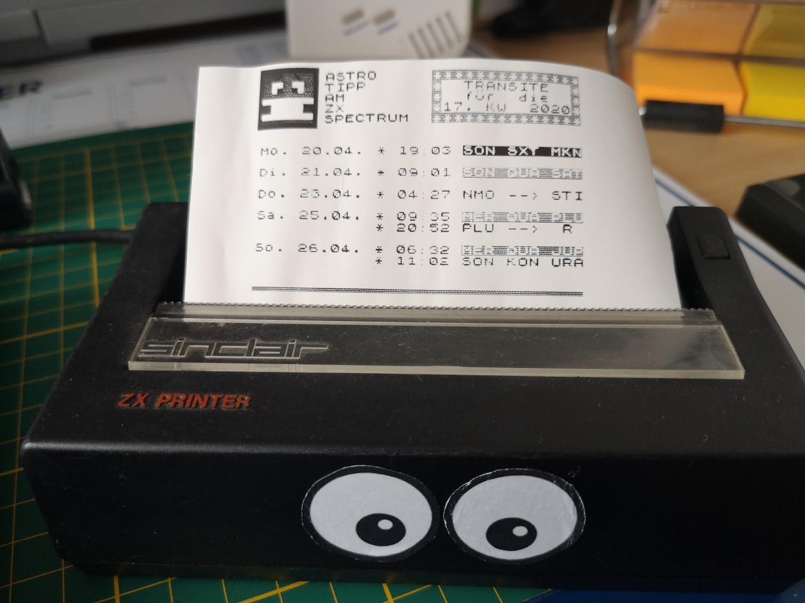 Astro-Tipps dieser Kalenderwoche am ZX Printer ausgedruckt