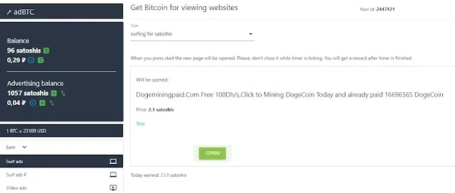 Earn Bitcoin with Adbtc.top