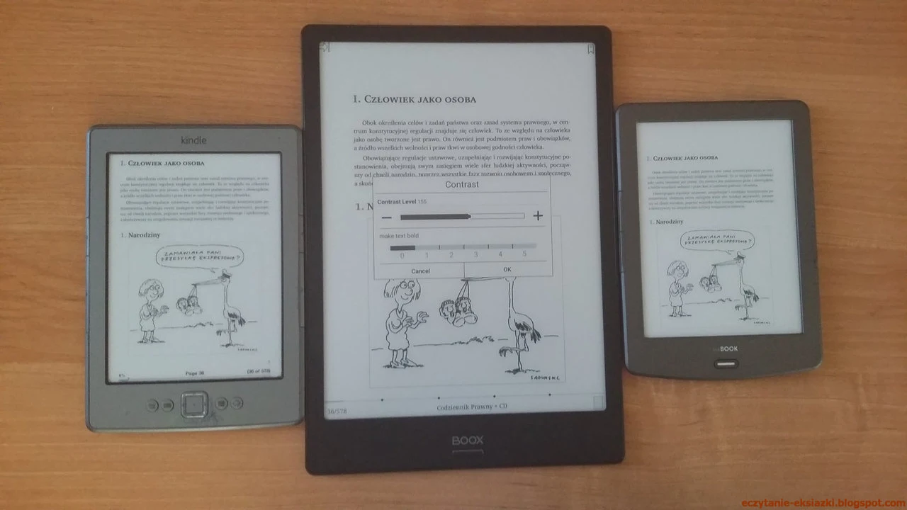 Kindle Classic, Onyx Boox Note i InkBOOK Classic 2 - porównanie ekranów