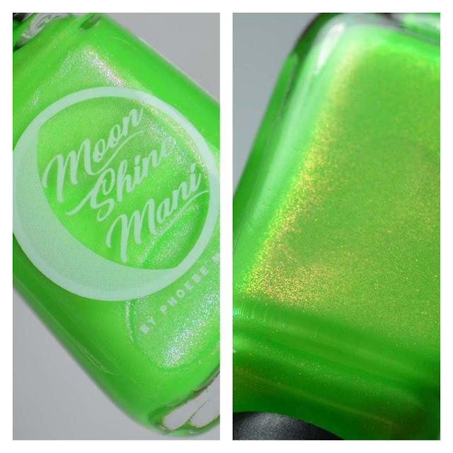 neon green nail polish with shimmer in a bottle