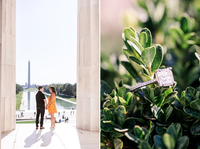 Summer Sunrise Engagement Session at the Lincoln Memorial photographed by Heather Ryan Photography