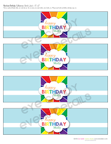 rainbow party, rainbow birthday party water bottle labels, happy birthday