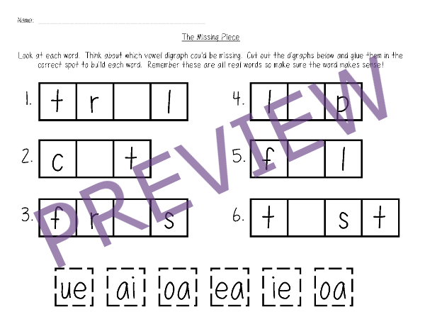 http://www.teacherspayteachers.com/Product/NO-PREP-Vowel-Digraphs-Packet-1321548