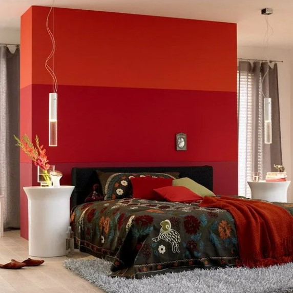 red two colour combination for bedroom walls