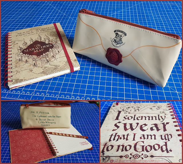 Harry Potter Notebook with Mischief Managed and marauders map message and Pencil Case which looks like a posted letter