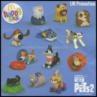 McDonalds Secret Life of Pets 2 Toys 2019 UK happy meal toy Promotion 12 toy set includes Mel (push and roll version), Buddy, Chloe, Captain Snowball, Norman, Rooster, Daisy,  Max with Collar, Gidget, Tiny, Tiger Leap Hu and Pickles (Pie)